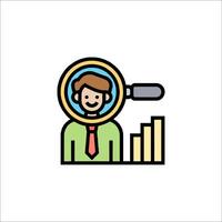 A man with a magnifying glass and a bar chart vector