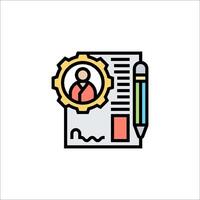 A person is sitting on a document with a pen and a clock vector