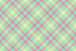 Delightful pastel plaid pattern in soft teal, peach, and lime green. Perfect for textile design, wrapping paper, or as a charming background. This seamless repeat offers a cheerful, springlike vibe. vector