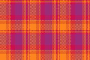 Production plaid seamless, exotic tartan textile pattern. Overlay fabric texture background check in red and vivid tangerine colors. vector