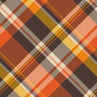 Warm autumnal plaid pattern in rich oranges, browns, and creams. Perfect for fallthemed designs, textiles, or website backgrounds. This seamless texture evokes feelings of warmth and comfort. vector