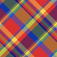 Vibrant diagonal plaid pattern in bold, saturated colors. Perfect for textile design, fashion, or website backgrounds. This dynamic, geometric textile evokes energy and style. vector