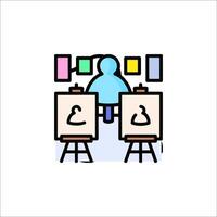 A person is standing in front of a painting easel vector