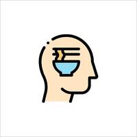 A person's head with a bowl of soup in it vector