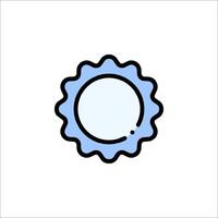 A blue and white icon of a round button vector