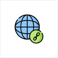 A globe with a chain around it and a link icon vector