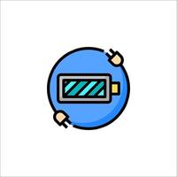 A battery icon in a circle with a blue background vector