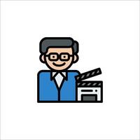A man with glasses and a camera is holding a clapperboard vector