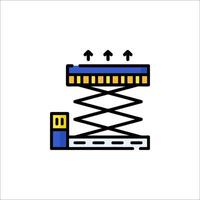 A blue and yellow icon of a crane on a white background vector