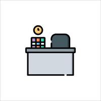 A desk with a clock on it and a chair vector