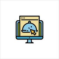 A computer screen with a mouse and a food tray icon vector