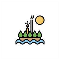 A line drawing of a tree and a house on a lake vector