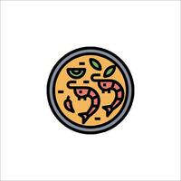 A plate with food on it, with a fish and a leaf vector