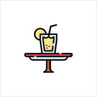 A drink on a tray with a straw and a slice of lemon vector
