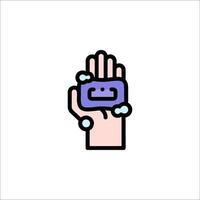 A hand holding a soap bar with a smiley face vector