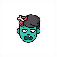 A cartoon zombie head with a bone in its head vector