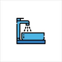 A blue line icon of a sink with water running vector
