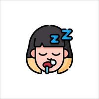 A girl with a sleeping face and a tongue sticking out vector