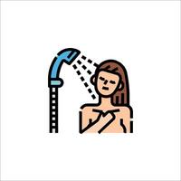 A woman is taking a shower in a shower head vector