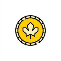 A yellow coin with a maple leaf on it vector
