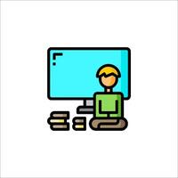 A man sitting in front of a computer monitor vector