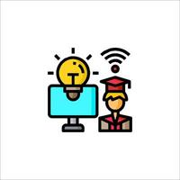 A person with a light bulb on a computer screen vector