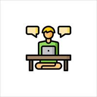 A man sitting at a desk with speech bubbles above him vector