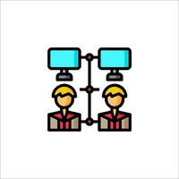 Two people are connected to a computer screen vector