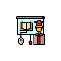 A graduation cap icon with a computer and a book vector