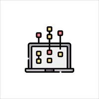 A laptop with a computer screen and a line of squares vector