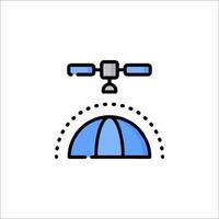 A satellite in orbit over a globe icon vector