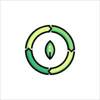 A green and white circular logo with a leaf in the middle vector