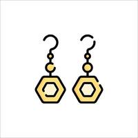 Golden earrings with hexagon shape on white background vector