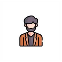 A man with a beard and a suit is shown in a flat line icon vector