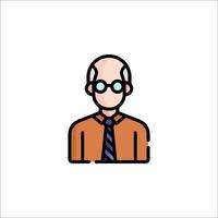 A man in glasses and tie is shown in a flat line icon vector