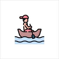 A man in a boat with a paddle on the water vector