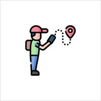A man with a backpack and a map marker vector