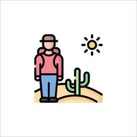 A man with a backpack and cactus in the desert vector
