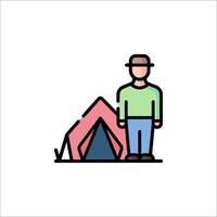 Man standing next to tent icon vector