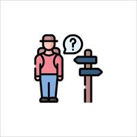 A man with a backpack and a sign pointing in different directions vector
