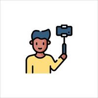 A man holding a selfie stick and taking a picture vector