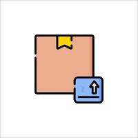 A box with a yellow arrow and a paper clip icon vector