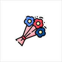 A bouquet of flowers is shown in a line drawing vector