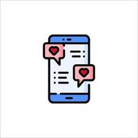 A phone with a chat bubble and a heart icon vector
