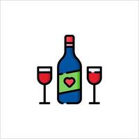 A bottle of wine and two glasses with a heart vector