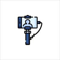 A camera with a person on it is shown in a line drawing vector