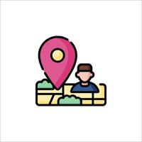 A man is standing in front of a map pin vector