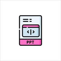 A pink and white icon of a computer screen with the word ppt vector