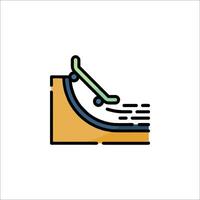 A skateboard is going down a ramp in a flat line vector