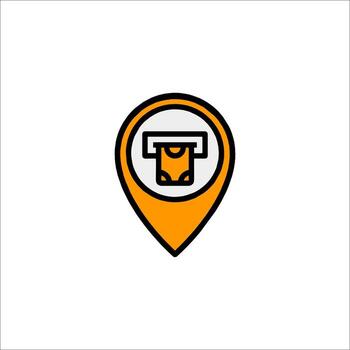 A map pointer with a small orange and black icon vector